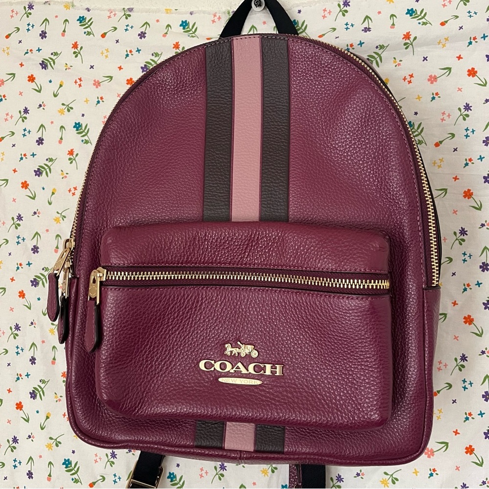 coach purple striped backpack in brand new condition.